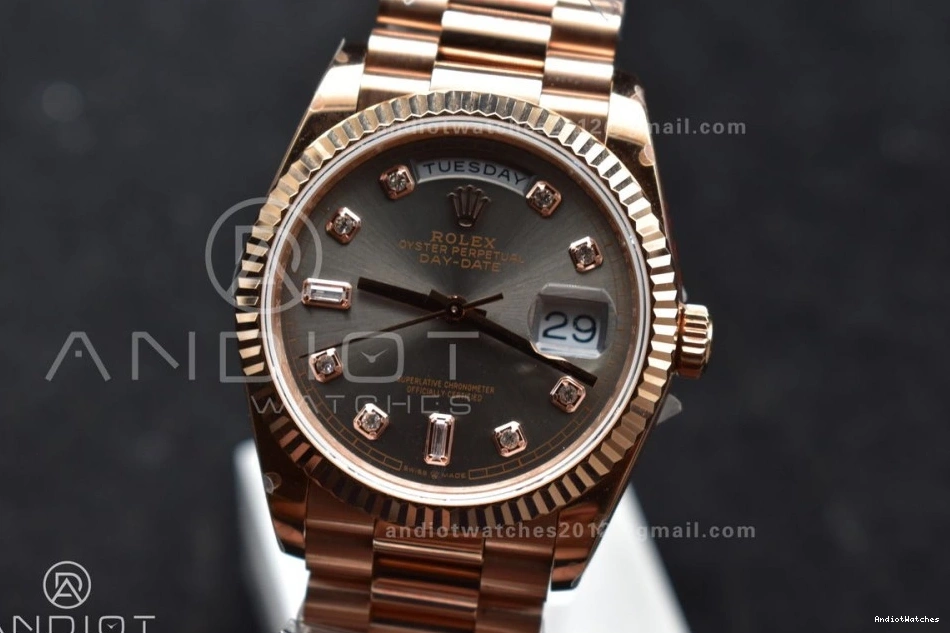 36 with DayDate Diamond 671 Weight) RG Steel (Gain vr3255 QF Dial President Best Square Original Bracelet on Grey V5 904L Edition 0408